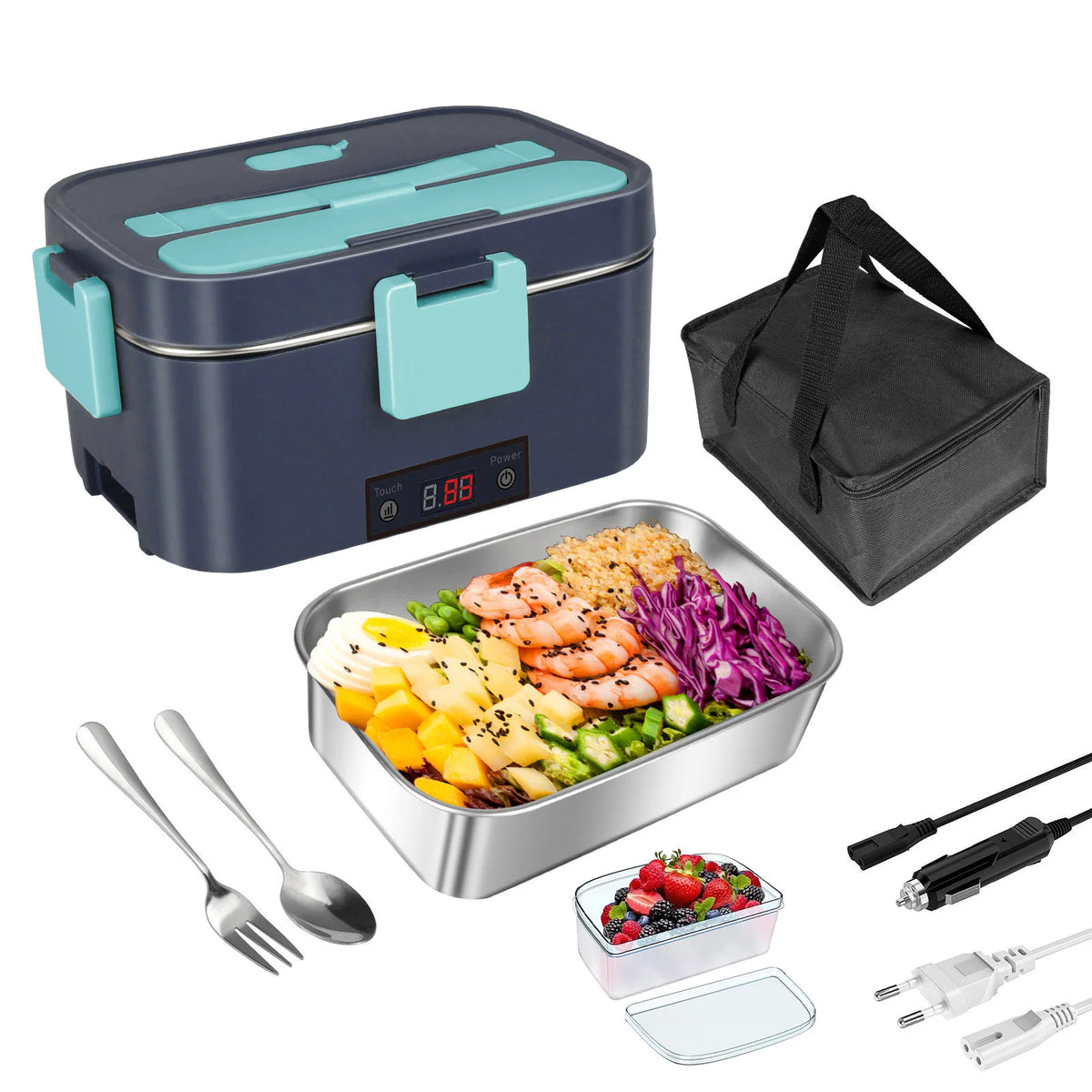 Boîte Repas Électrique 2-en-1 – Chauffe-Repas Portable Étanche 1.5/2/2.5L avec Contenant Inox