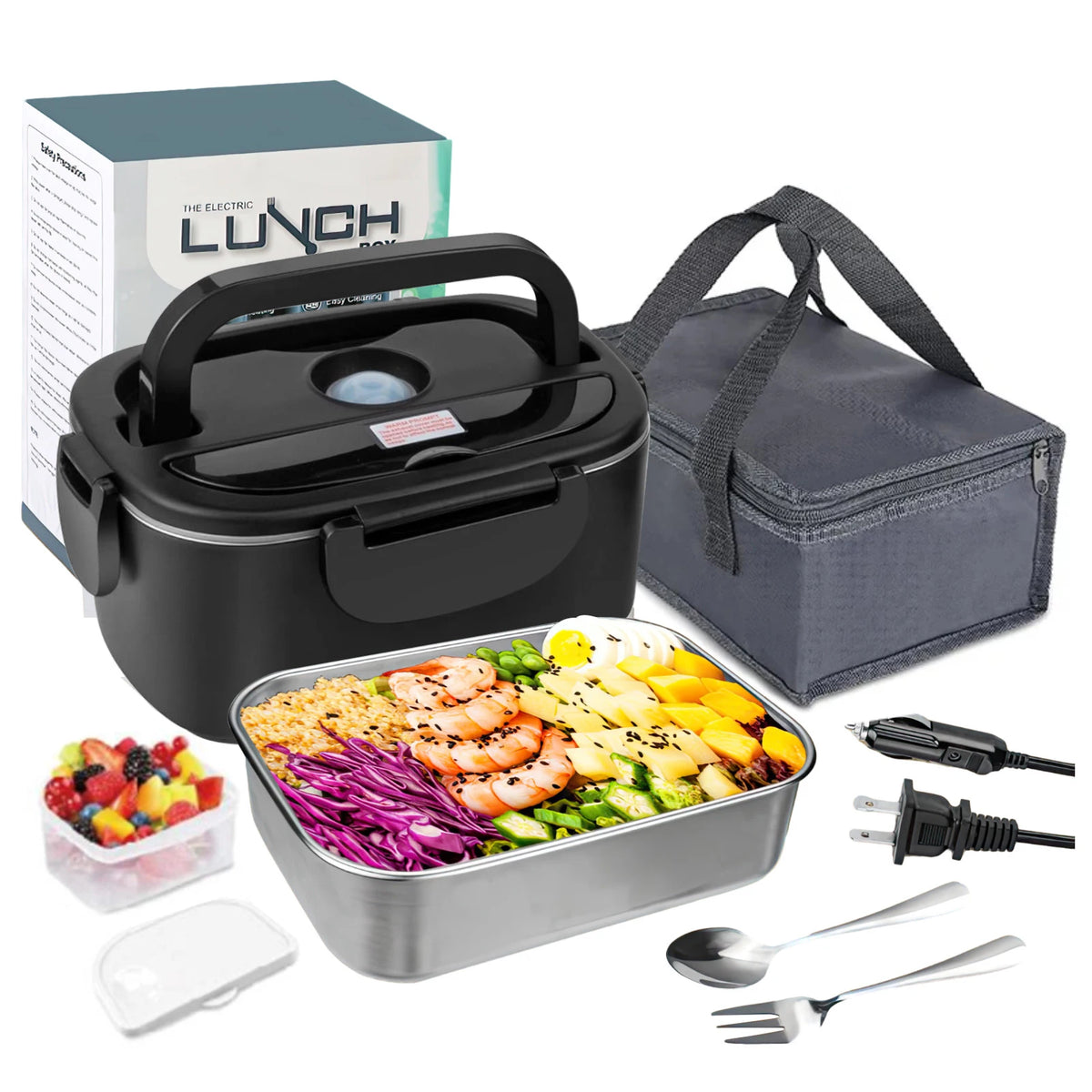 Boîte Repas Électrique 2-en-1 – Chauffe-Repas Portable Étanche 1.5/2/2.5L avec Contenant Inox