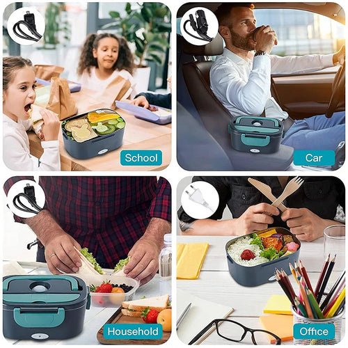 Boîte Repas Électrique 2-en-1 – Chauffe-Repas Portable Étanche 1.5/2/2.5L avec Contenant Inox