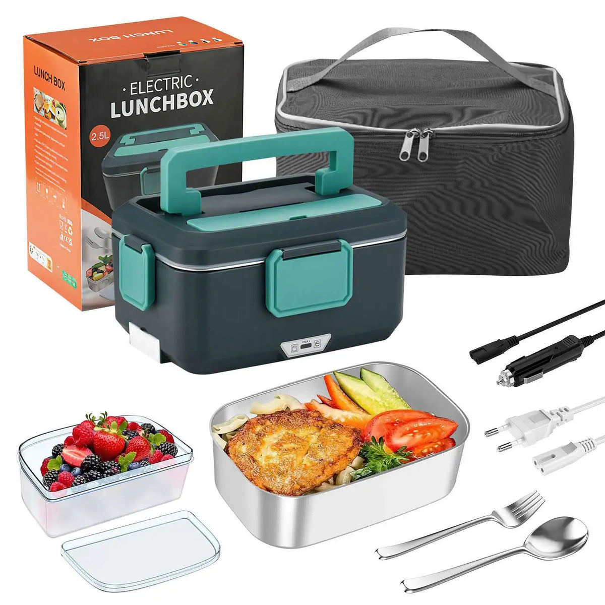 Boîte Repas Électrique 2-en-1 – Chauffe-Repas Portable Étanche 1.5/2/2.5L avec Contenant Inox