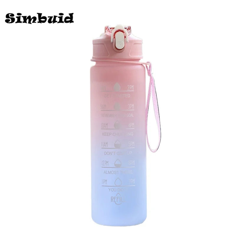Gourde Sport avec Graduation Horaire – 600ml / 750ml / 1000ml, Paille & Couleurs Dégradées