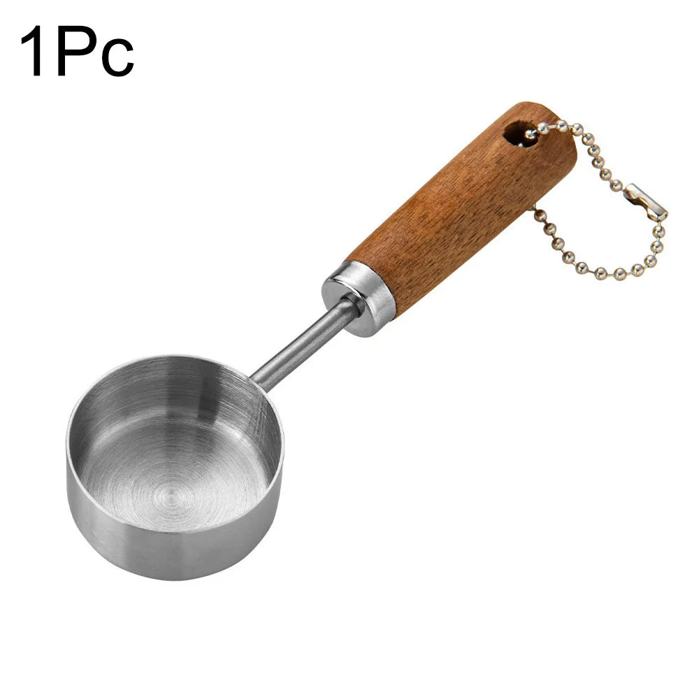 Tasses et Cuillères Doseuses en Inox avec Manche en Bois – Set de Mesure pour Pâtisserie, Café et Cocktails