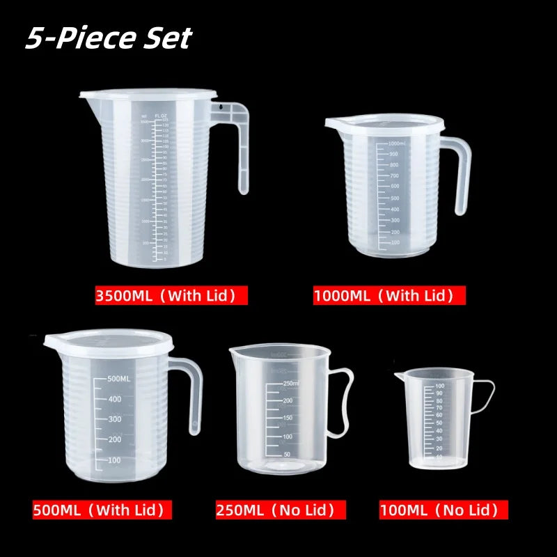 Verre Doseur Plastique Alimentaire avec Graduation – 100ml à 5000ml, Transparent, Cuisine & Laboratoire