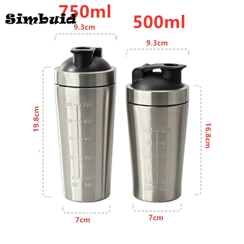 Shaker Protéiné 500/750ml en Acier Inoxydable – Bouteille Sport Étanche avec Graduation