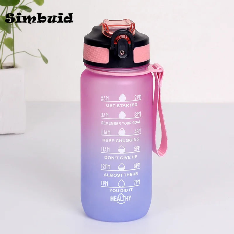 Gourde Sport avec Graduation Horaire – 600ml / 750ml / 1000ml, Paille & Couleurs Dégradées