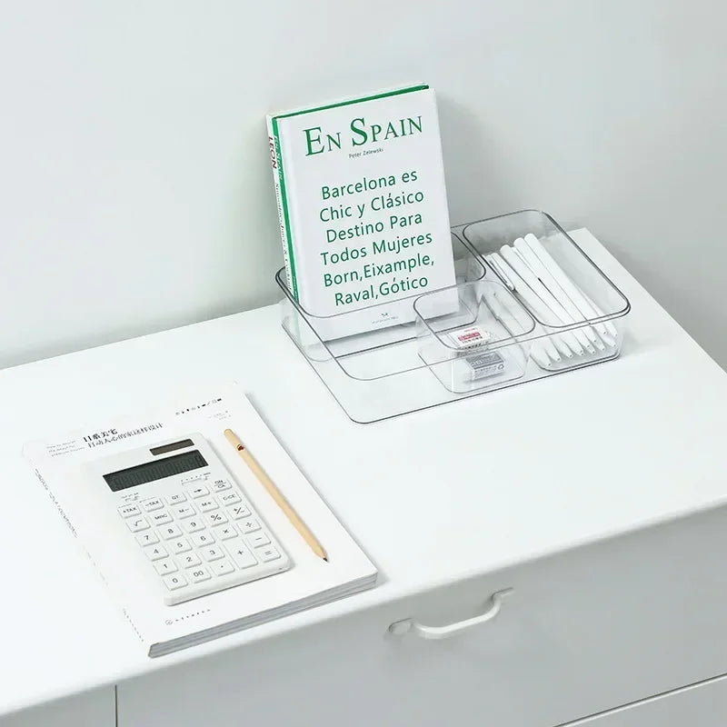 Boîte de Rangement Transparente en Plastique – Organisateur de Bureau, Bijoux et Maquillage