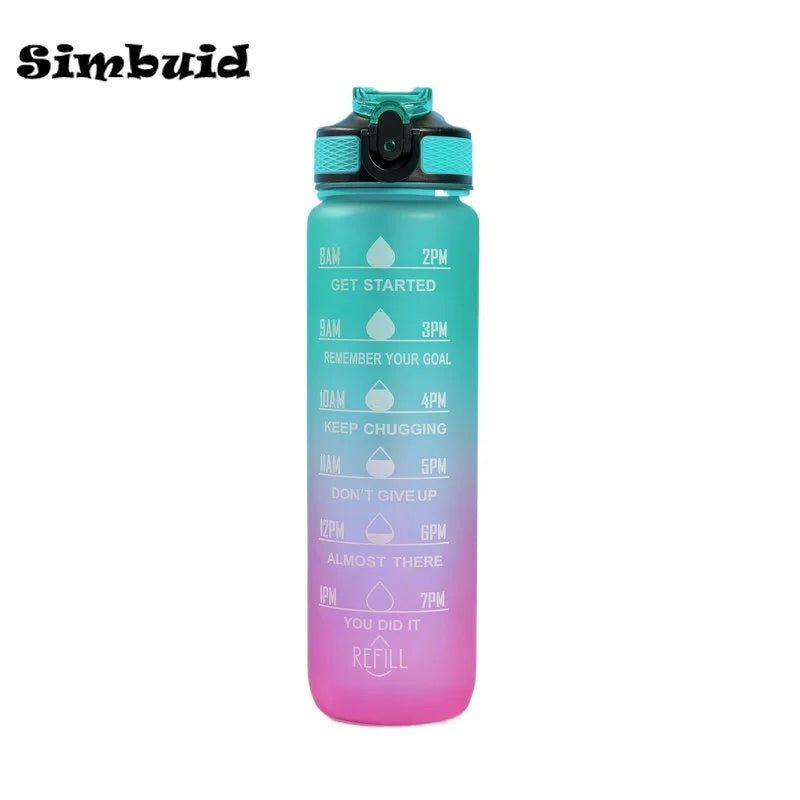 Gourde Sport avec Graduation Horaire – 600ml / 750ml / 1000ml, Paille & Couleurs Dégradées