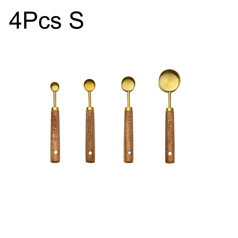 Tasses et Cuillères Doseuses en Inox avec Manche en Bois – Set de Mesure pour Pâtisserie, Café et Cocktails