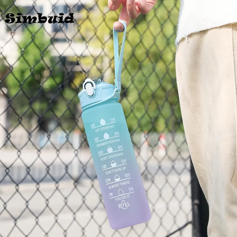 Gourde Sport avec Graduation Horaire – 600ml / 750ml / 1000ml, Paille & Couleurs Dégradées