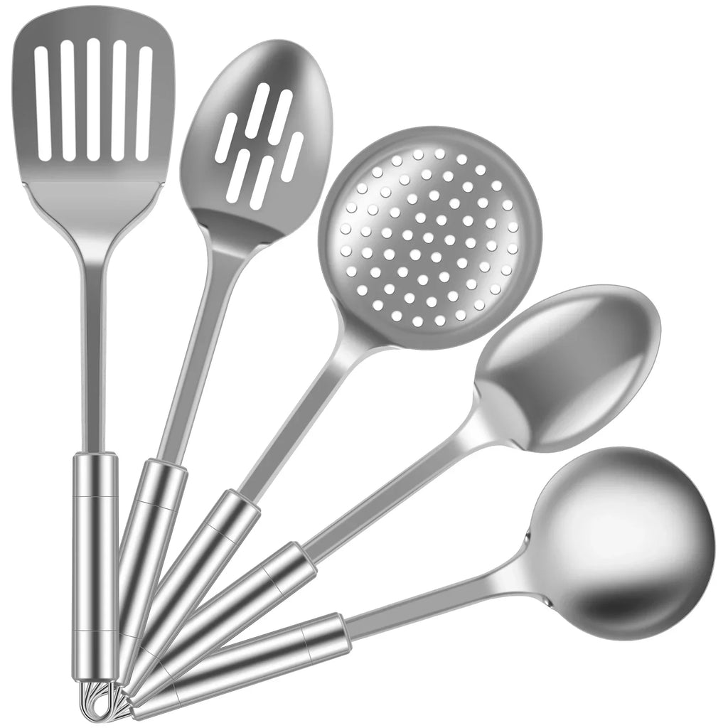 Set de 5 Ustensiles de Cuisine en Inox – Louche, Spatule, Cuillères | BestConfort