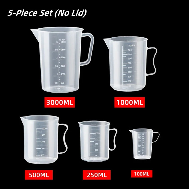 Verre Doseur Plastique Alimentaire avec Graduation – 100ml à 5000ml, Transparent, Cuisine & Laboratoire
