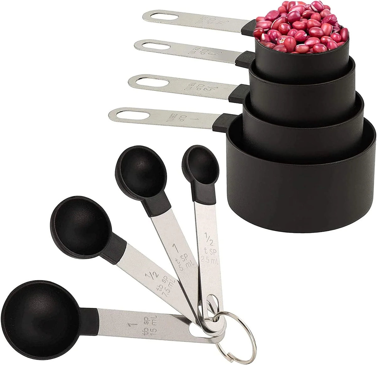 Set de 8 Tasses et Cuillères Doseuses Empilables – Manche en Inox, Ustensiles de Cuisine & Pâtisserie