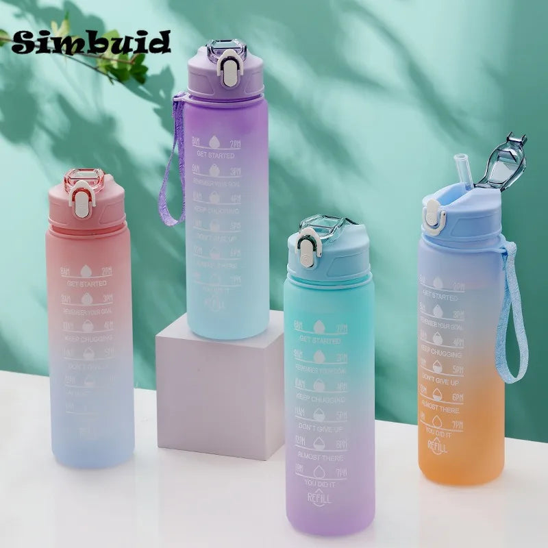 Gourde Sport avec Graduation Horaire – 600ml / 750ml / 1000ml, Paille & Couleurs Dégradées