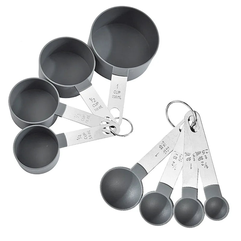 Set de 8 Tasses et Cuillères Doseuses Empilables – Manche en Inox, Ustensiles de Cuisine & Pâtisserie