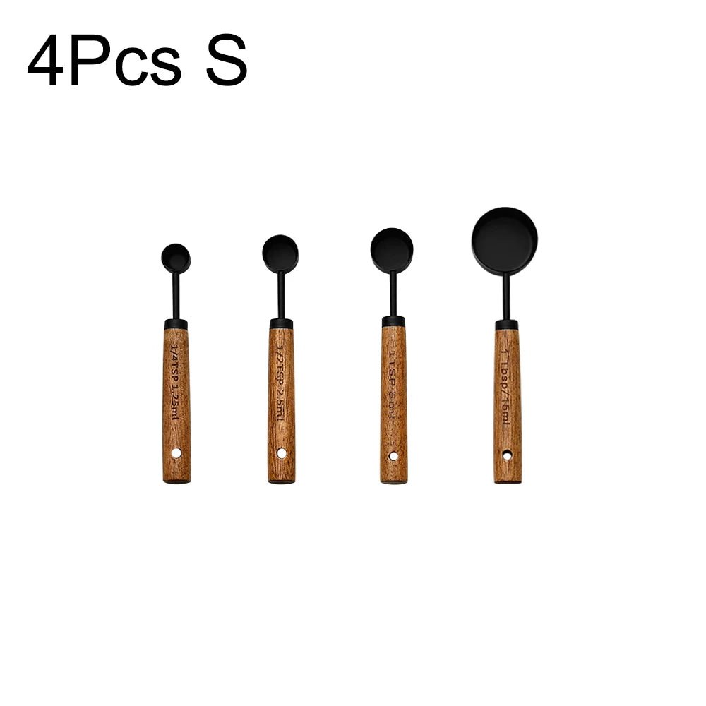 Tasses et Cuillères Doseuses en Inox avec Manche en Bois – Set de Mesure pour Pâtisserie, Café et Cocktails
