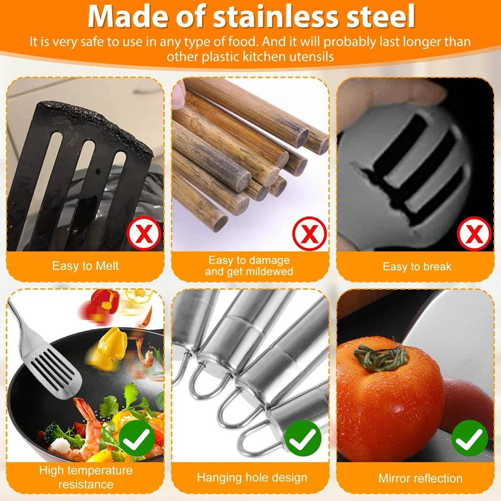 Set de 5 Ustensiles de Cuisine en Inox – Louche, Spatule, Cuillères | BestConfort