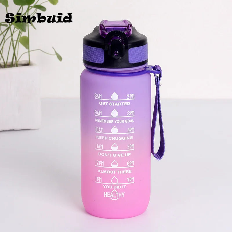 Gourde Sport avec Graduation Horaire – 600ml / 750ml / 1000ml, Paille & Couleurs Dégradées