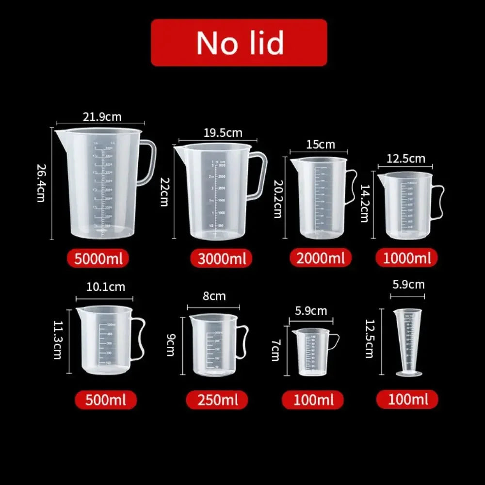 Verre Doseur Plastique Alimentaire avec Graduation – 100ml à 5000ml, Transparent, Cuisine & Laboratoire