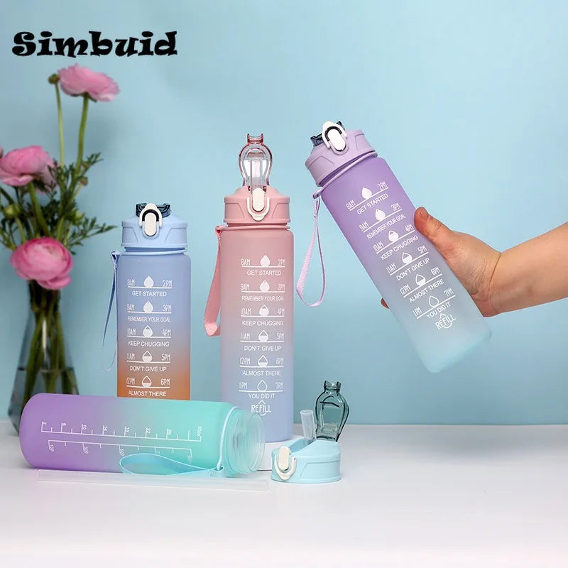 Gourde Sport avec Graduation Horaire – 600ml / 750ml / 1000ml, Paille & Couleurs Dégradées