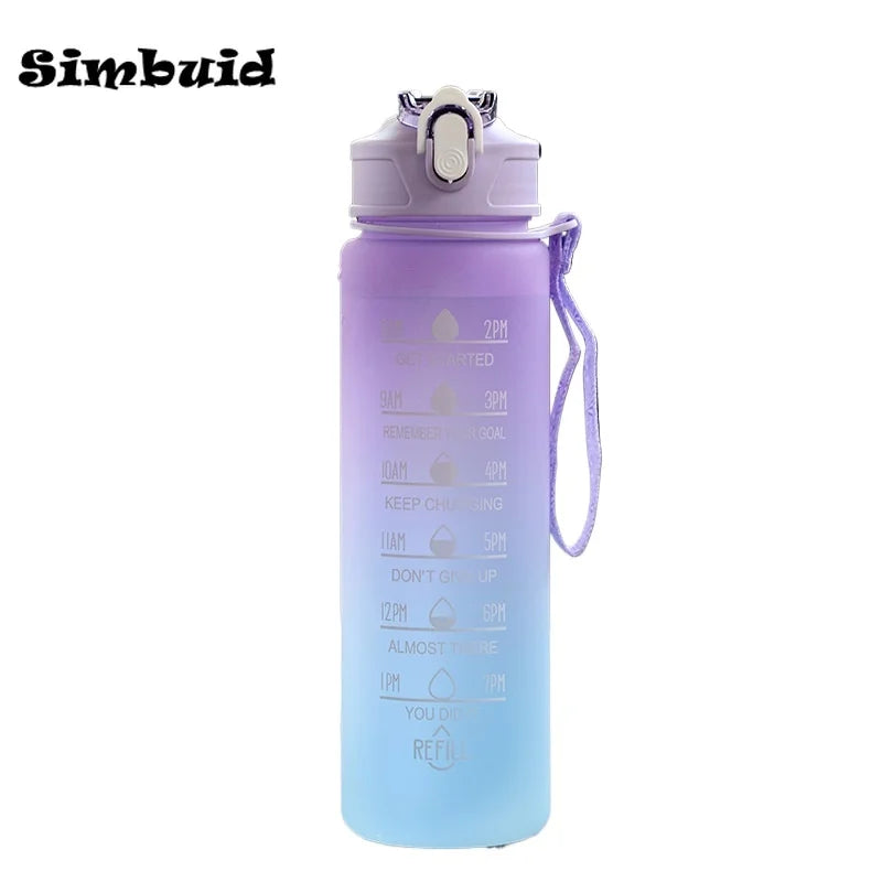 Gourde Sport avec Graduation Horaire – 600ml / 750ml / 1000ml, Paille & Couleurs Dégradées