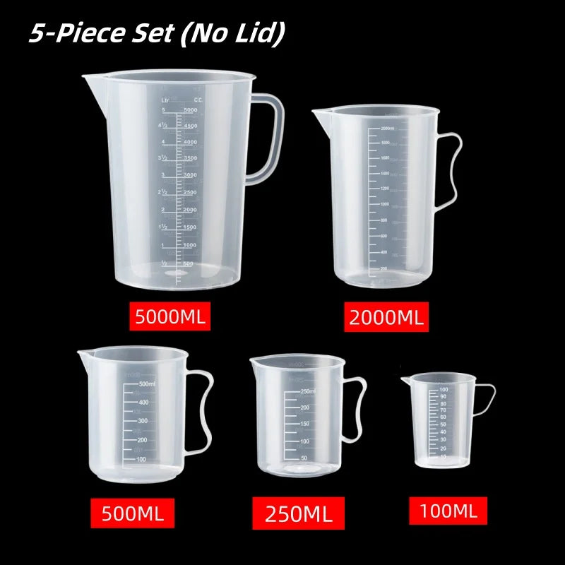 Verre Doseur Plastique Alimentaire avec Graduation – 100ml à 5000ml, Transparent, Cuisine & Laboratoire