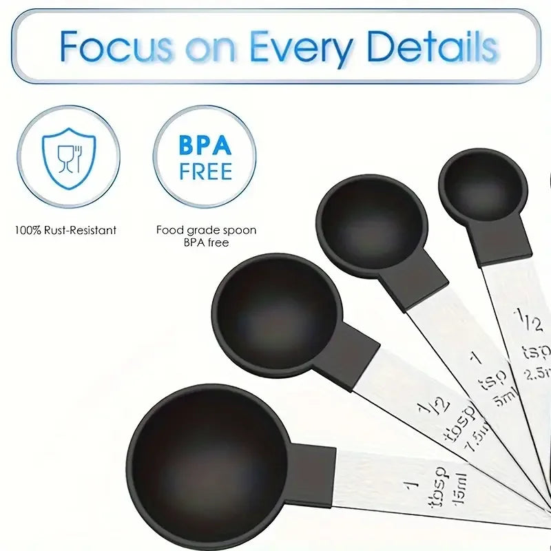 Set de 8 Tasses et Cuillères Doseuses Empilables – Manche en Inox, Ustensiles de Cuisine & Pâtisserie