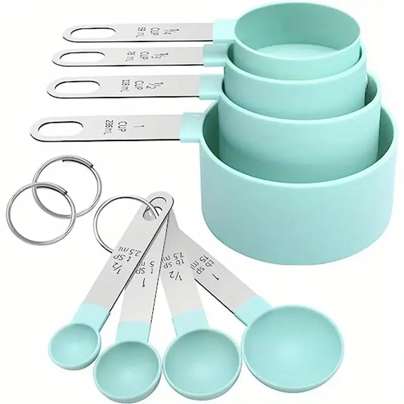 Set de 8 Tasses et Cuillères Doseuses Empilables – Manche en Inox, Ustensiles de Cuisine & Pâtisserie