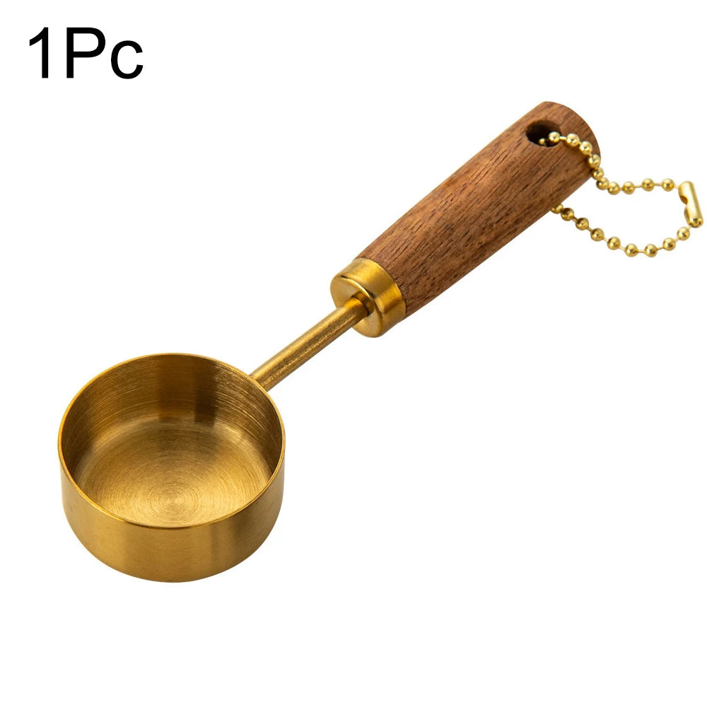 Tasses et Cuillères Doseuses en Inox avec Manche en Bois – Set de Mesure pour Pâtisserie, Café et Cocktails