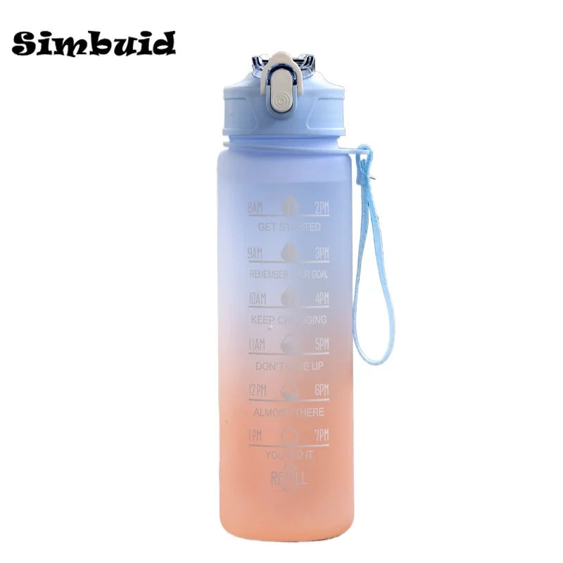 Gourde Sport avec Graduation Horaire – 600ml / 750ml / 1000ml, Paille & Couleurs Dégradées