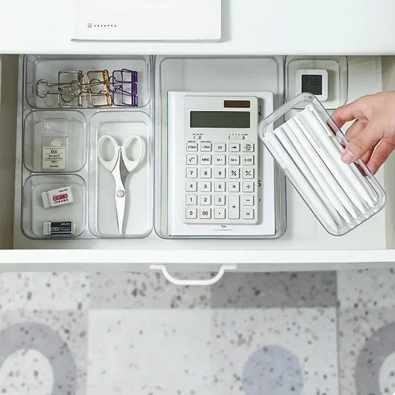 Boîte de Rangement Transparente en Plastique – Organisateur de Bureau, Bijoux et Maquillage