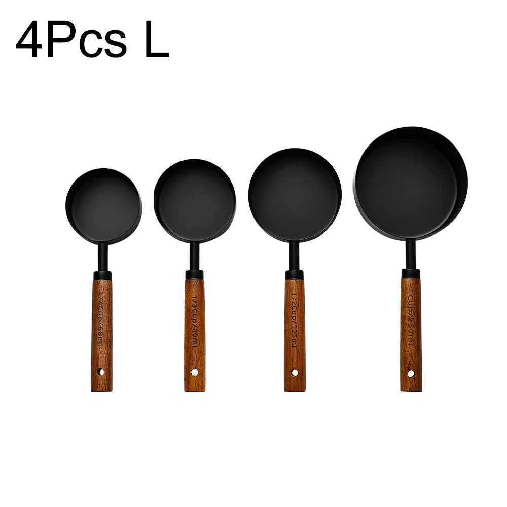 Tasses et Cuillères Doseuses en Inox avec Manche en Bois – Set de Mesure pour Pâtisserie, Café et Cocktails