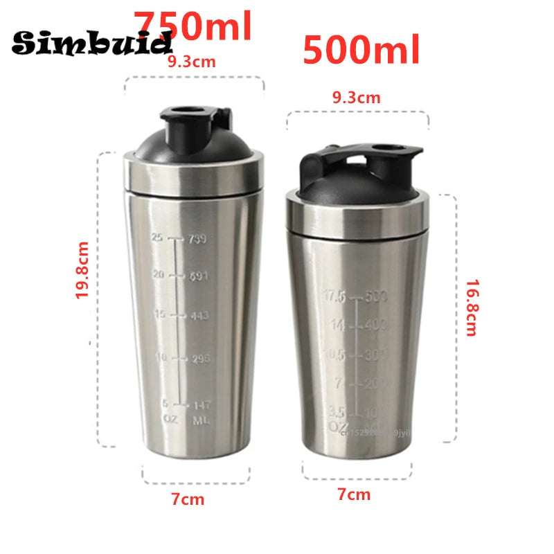 Shaker Protéiné 500/750ml en Acier Inoxydable – Bouteille Sport Étanche avec Graduation