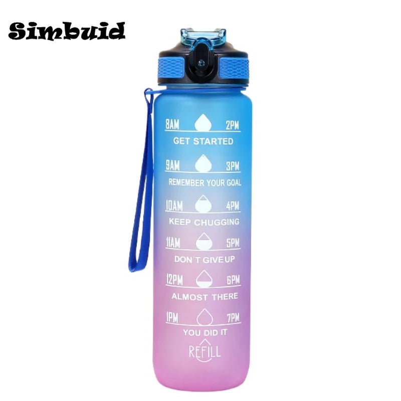 Gourde Sport avec Graduation Horaire – 600ml / 750ml / 1000ml, Paille & Couleurs Dégradées