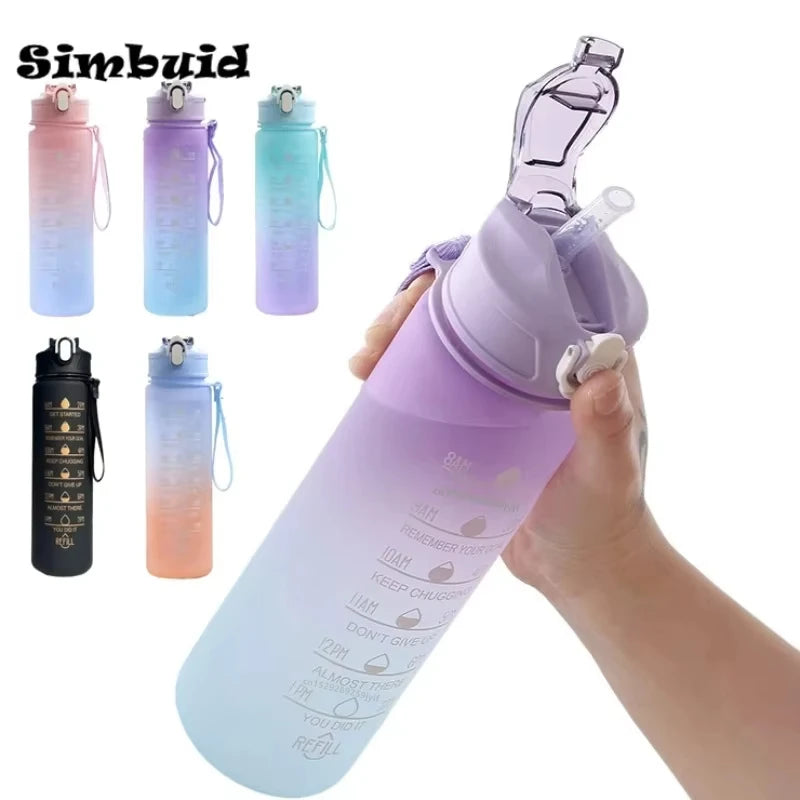 Gourde Sport avec Graduation Horaire – 600ml / 750ml / 1000ml, Paille & Couleurs Dégradées