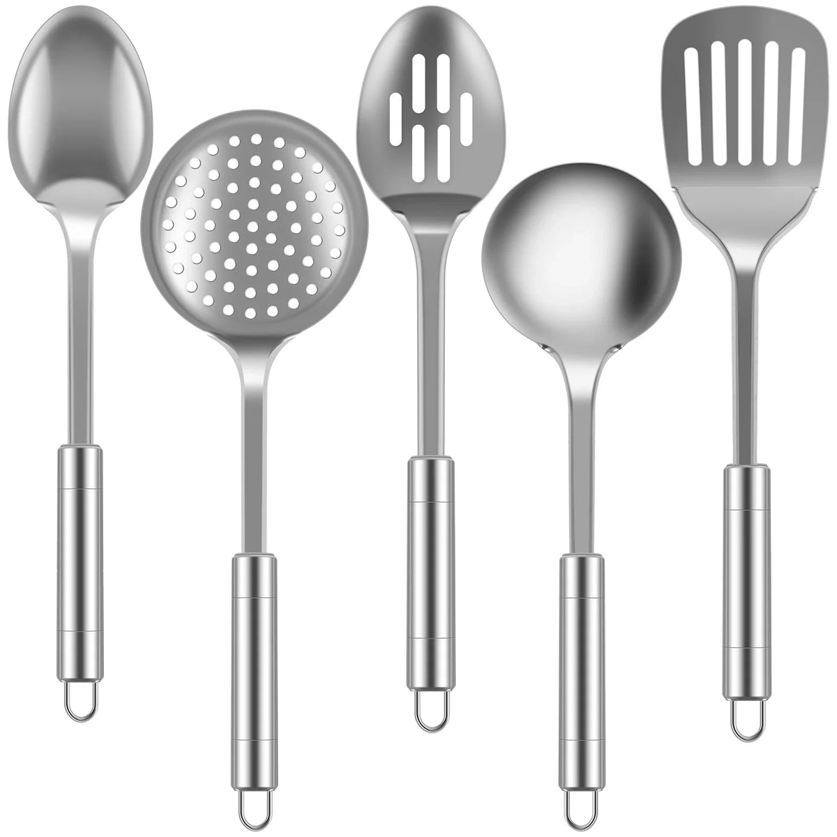 Set de 5 Ustensiles de Cuisine en Inox – Louche, Spatule, Cuillères | BestConfort