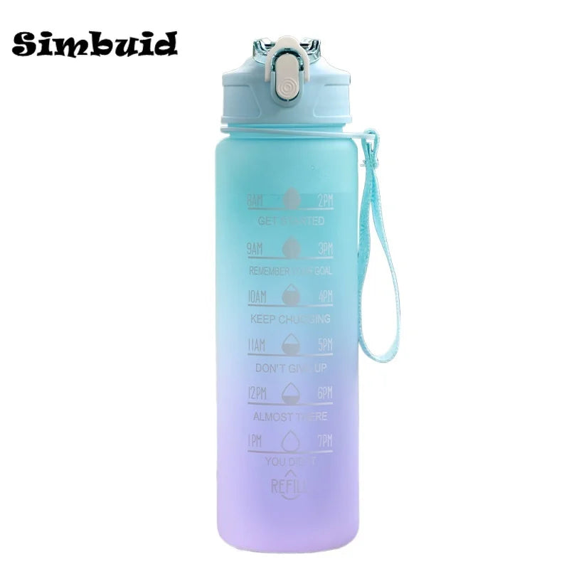 Gourde Sport avec Graduation Horaire – 600ml / 750ml / 1000ml, Paille & Couleurs Dégradées