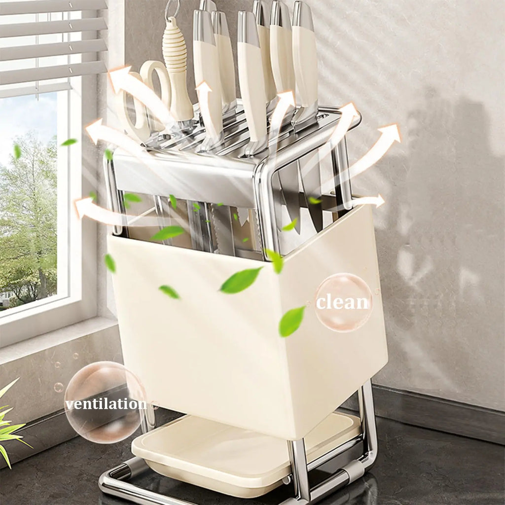 Porte-Couteaux en Acier Inoxydable avec Fentes pour Ciseaux et Baguette d'Affûtage