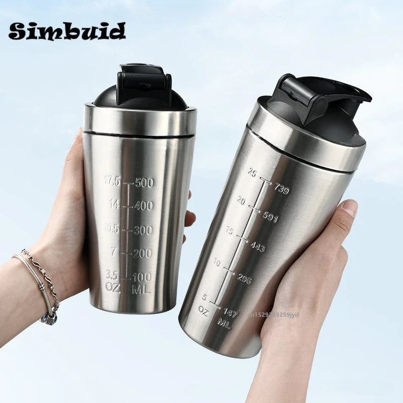 Shaker Protéiné 500/750ml en Acier Inoxydable – Bouteille Sport Étanche avec Graduation