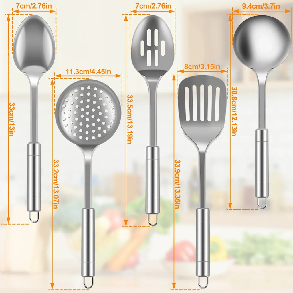 Set de 5 Ustensiles de Cuisine en Inox – Louche, Spatule, Cuillères | BestConfort