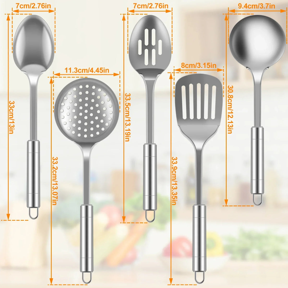 Set de 5 Ustensiles de Cuisine en Inox – Louche, Spatule, Cuillères | BestConfort