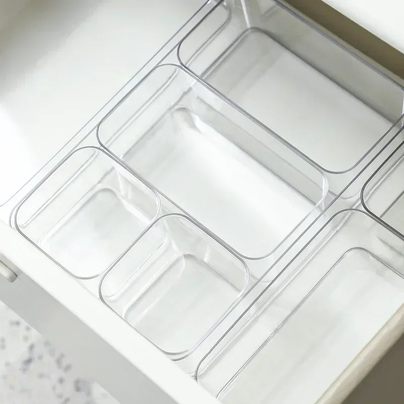 Boîte de Rangement Transparente en Plastique – Organisateur de Bureau, Bijoux et Maquillage