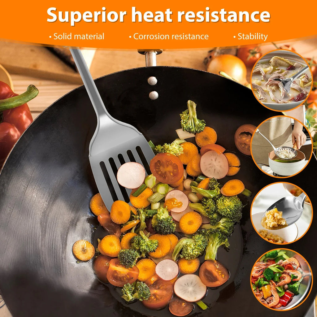 Set de 5 Ustensiles de Cuisine en Inox – Louche, Spatule, Cuillères | BestConfort