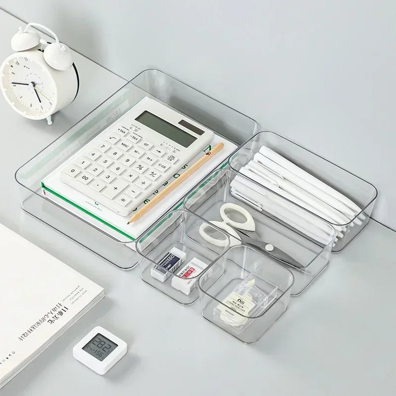 Boîte de Rangement Transparente en Plastique – Organisateur de Bureau, Bijoux et Maquillage