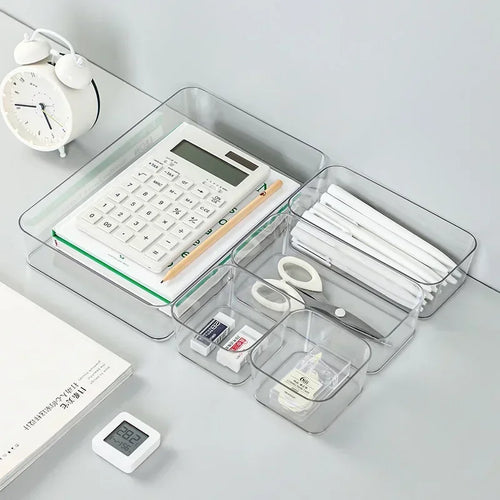 Boîte de Rangement Transparente en Plastique – Organisateur de Bureau, Bijoux et Maquillage